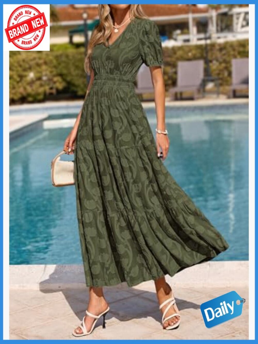 Boho Flowy V Neck Maxi Dress with Pockets - Picture 3 of 7